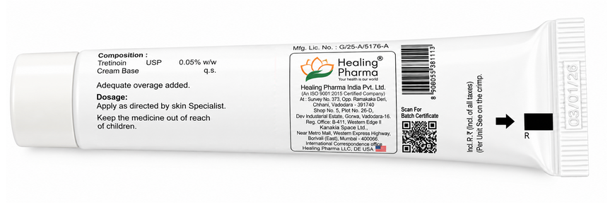 Крем із третиноїном Третіхіл 0,05%, 20 г - Healing Pharma AUU0163 фото